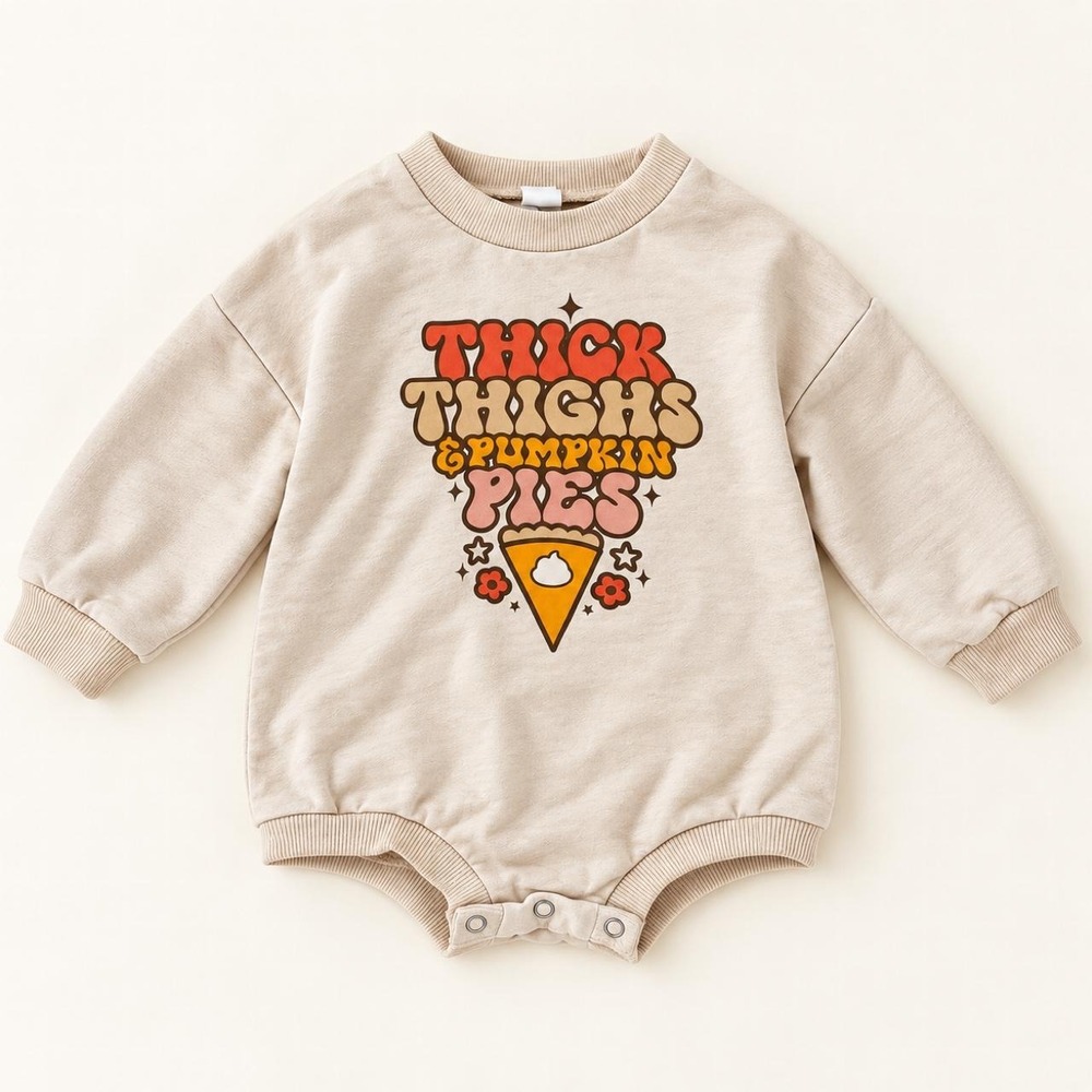 Thick Thighs & Pumpkin Pies Baby Romper – 12–18 Months